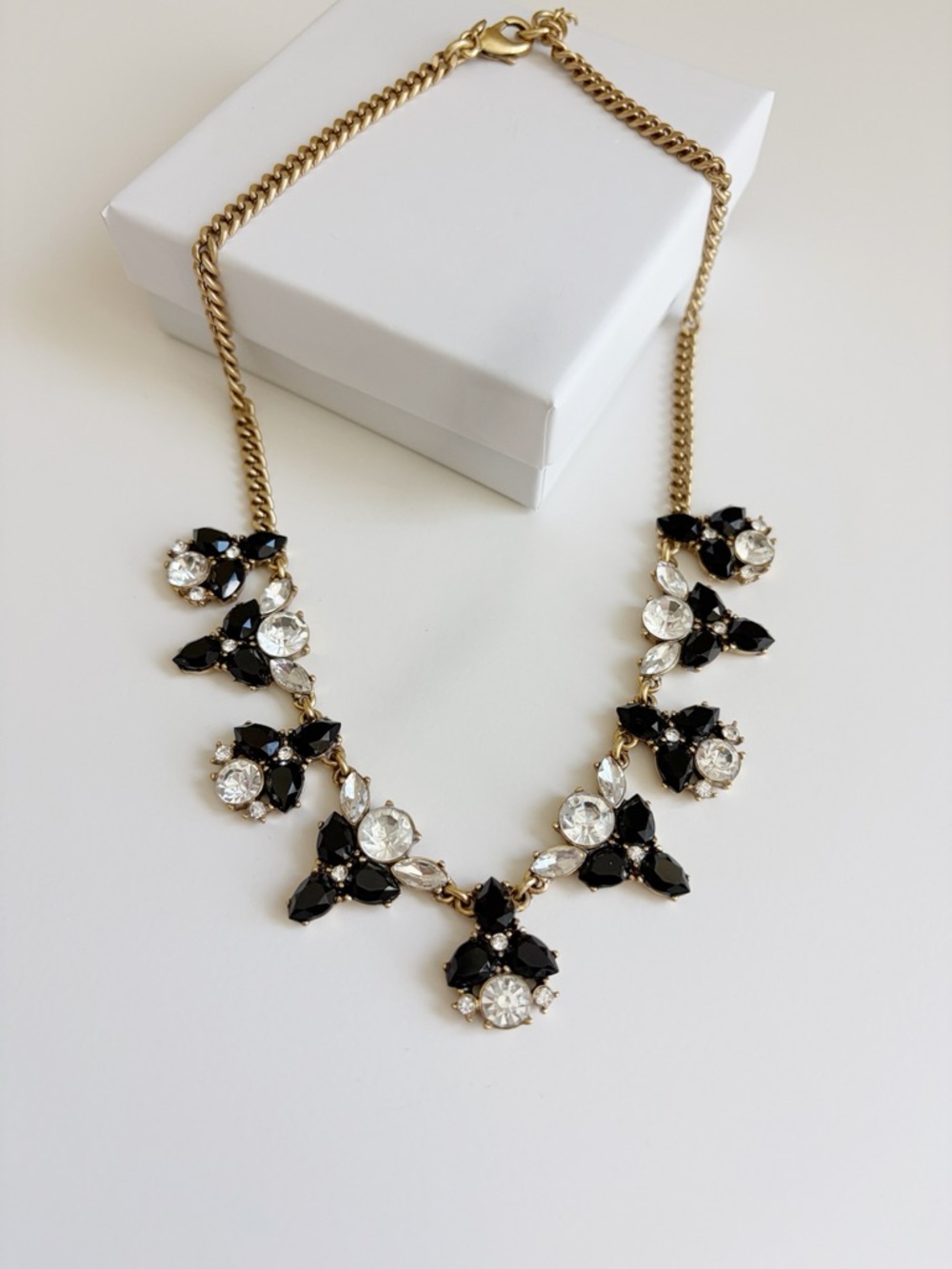 J. Crew Vintage Gold-Tone Necklace with Black and Clear Crystals